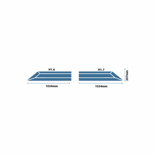 Front-view schematic of the ICP Volume Holly.H1.6-7 modular climbing rail, showing its angled low-profile design and dimensions