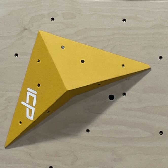 Photo of the Lily L2.4.XS modular climbing volume mounted on aan ICP Wall