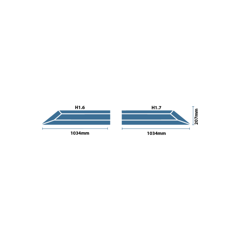 Front-view schematic of the ICP Volume Holly.H1.6-7 modular climbing rail, showing its angled low-profile design and dimensions