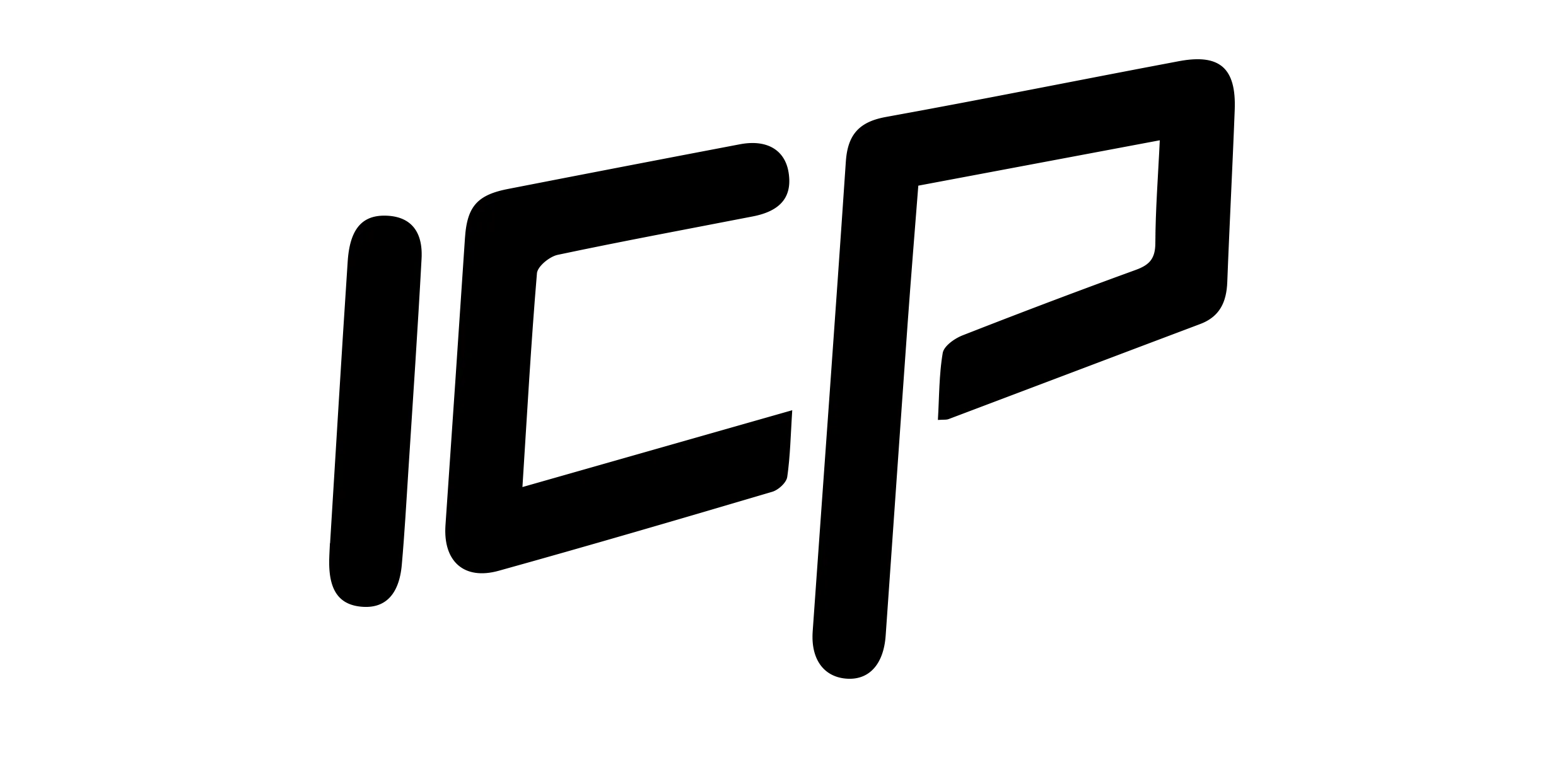 ICP logo in black with transparent background, representing climbing wall building, route setting, volumes, and holds.