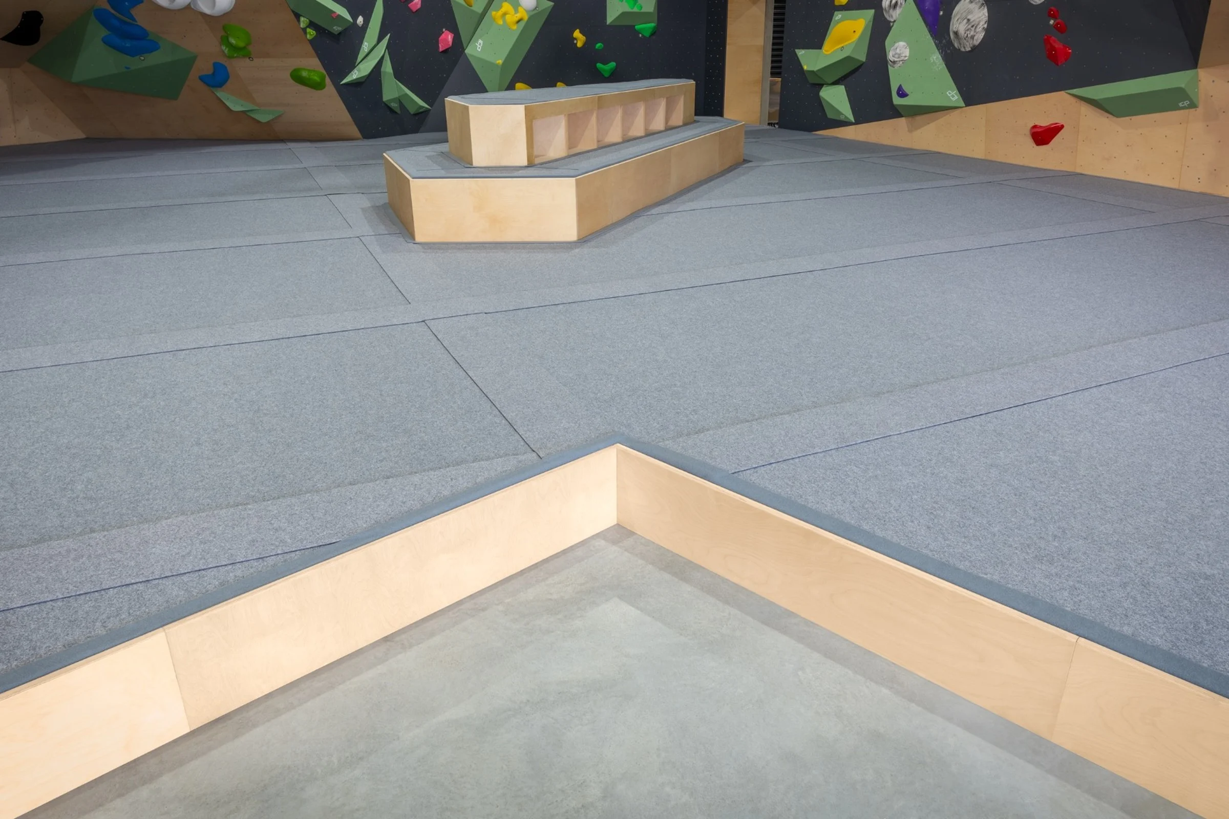 Bouldering mats installed at Cutloose Climbing gym. Indoor Climbing Gym Safety Mats at Cutloose Climbing